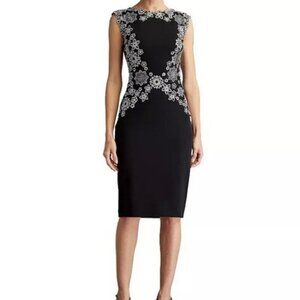 Tadashi Shoji Black Ivory Kiran Floral Embroidered Cocktail Dress